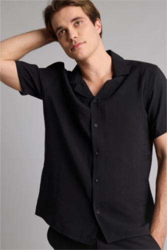 Men Black Modern Fit modal Short Sleeve Shirt