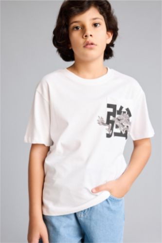 Boys & Teens White Boy New Regular Fit Crew Neck Printed T-Shirt