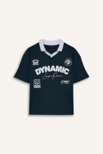 Футболка поло Oversize с апаш воротником и надписью для мальчиков