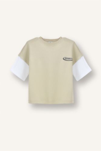 Erkek Bebek Açık Haki Oversıze Baskılı Tişört Erkek Bebek