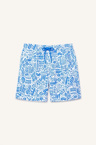 Short de bain bleu avec imprimé et doublure filet Coupe régulière