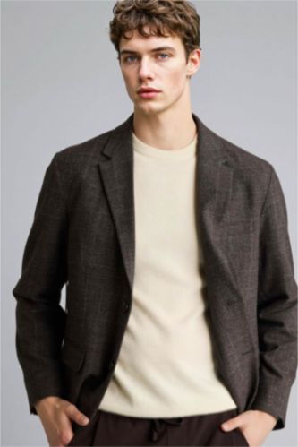 Erkek Antrasit Regular Fıt Astarlı Blazer Ceket