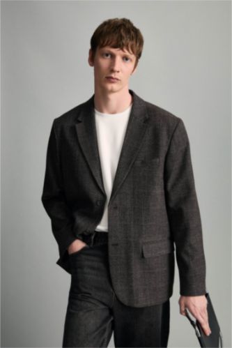 Erkek Antrasit Regular Fıt Astarlı Blazer Ceket