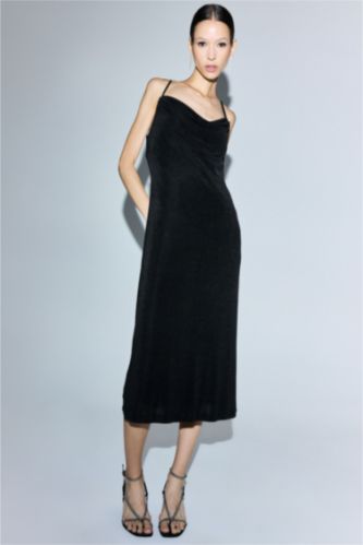 Thin Strappy Glitter Fabric Midi Dress