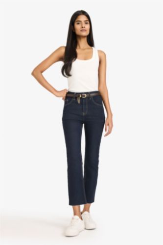 Crop Flare Fit Yüksek Bel Bilek Boy Jean Pantolon