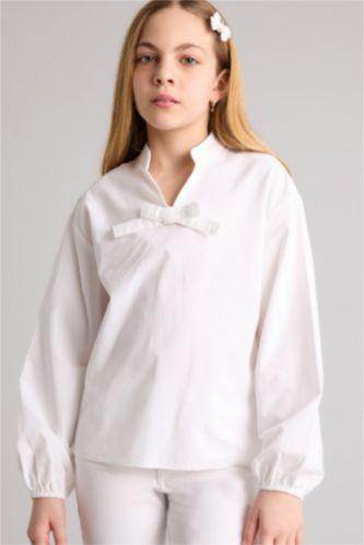 Девочки и подростки Белый Блузка с длинным рукавом из поплина для девочек