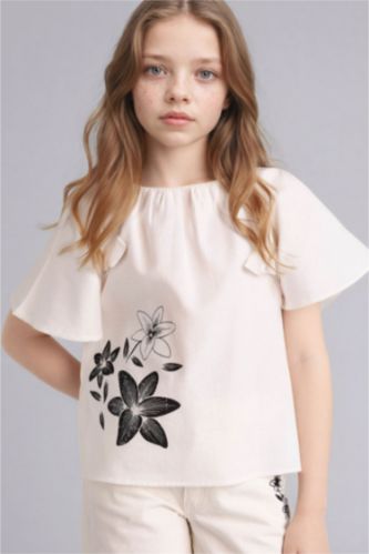 Girls & Teens White Girl Regular Fit Short Sleeve Blouse