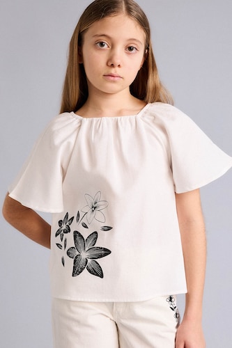 Girls & Teens White Girl Regular Fit Short Sleeve Blouse