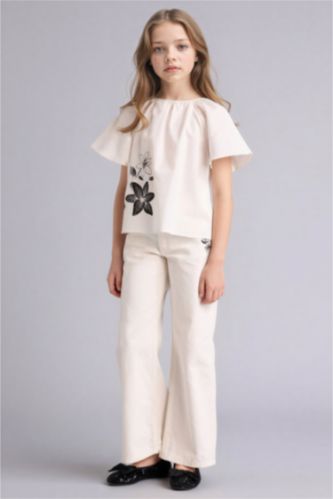 Kız Çocuk - Genç Kız Beyaz Wıde Leg Gabardin Pantolon Kız Çocuk