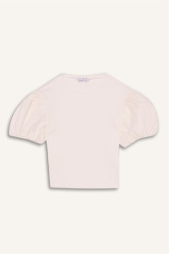 Kız Çocuk Fitilli Kaşkorse Balon Kollu Tişört