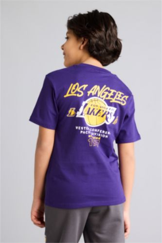 Erkek Çocuk - Genç Erkek Koyu Mor NBA Los Angeles Lakers New Regular Fıt Bisiklet Yaka Kısa Kollu Tişört Erkek Çocuk