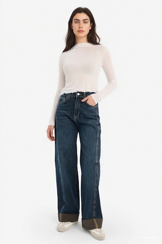 Woman Dark Blue High Waist Trousers