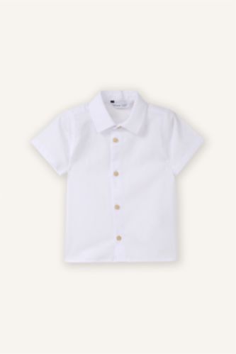 Baby Boy White Regular Fit Linen Look Short Sleeve Shirt