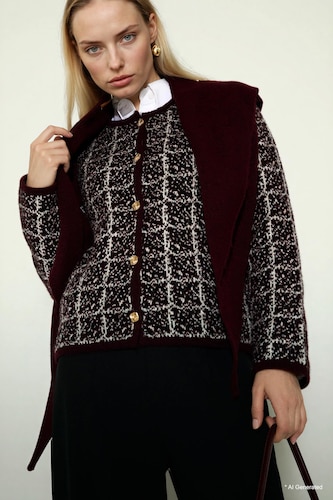 Women Bordeaux Regular Fit Knitwear Cardigan