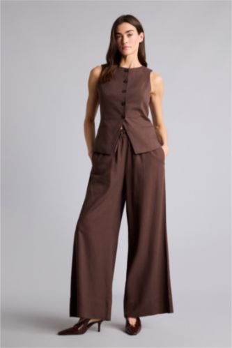 Женщины Коричневый Normal Waist Wide Leg Trousers