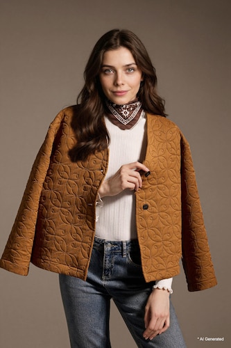 FEMME Marron Blazer à col en V Coupe régulière