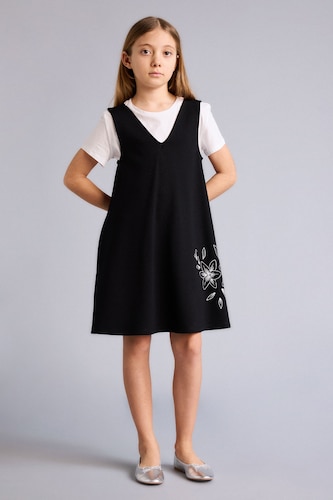 GIRLS & TEENS Black 2 piece A Cut Short Sleeve Knitted Dress