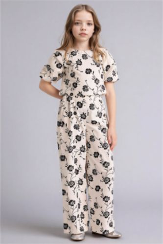 Kız Çocuk - Genç Kız Beyaz Desenli Dokuma 2'li Takım Kız Çocuk