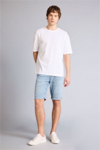 Мужчины Светло-синий Джинсовые бермуды Regular Fit