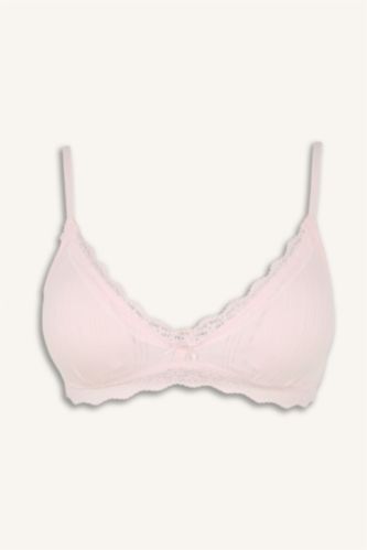 Kadın Açık Pembe Dantel Detaylı Çıkarılabilir Kap Çıkarılabilir Pedli Balensiz Bralet