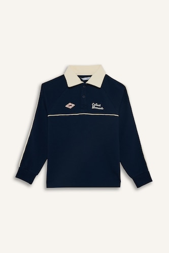 Oversize Fit Printed Long Sleeve Polo T-Shirt