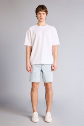 Ерлер Мұзды Көк Жұмсақ фактуралы джинс бермуд