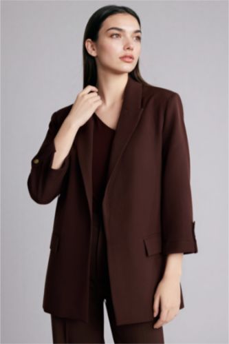 WOMAN Brown Regular Fit Jacket Collar Blazer