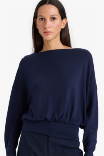 Loose Fit Kayık Yaka Uzun Kollu Tişört