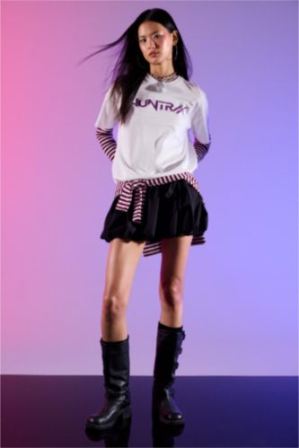 Kadın Kahve Balloon Fıt Normal Bel Mini Etek