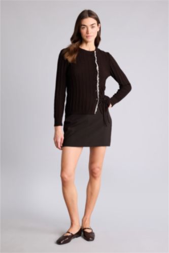 Kadın Kahve A Kesim Normal Bel Mini Etek