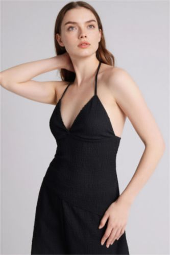 FEMME Noir Débardeur froissé asymétrique à col halter