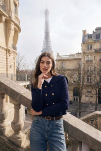 WOMAN NAVY Regular Fit Shawl Collar Knitwear Cardigan