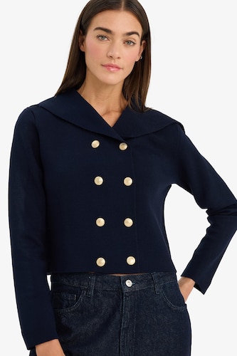 Women NAVY Regular Fit Shawl Collar Knitwear Cardigan