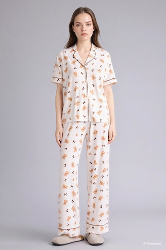 Ultra Yumuşak Softshell Ayıcıklı Pijama Takımı