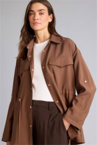 Женщины Коричневый Блейзер оверсайз из вискозы с рубашечным воротником