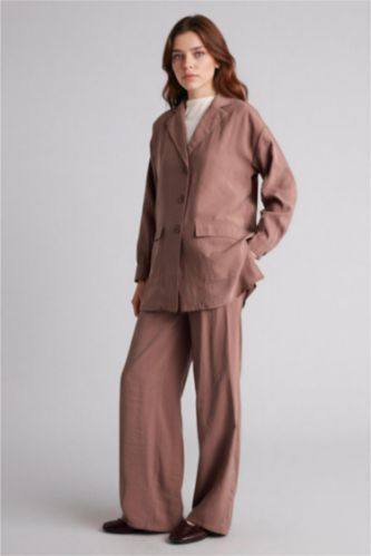 حريمي اللون الرملي بنطلون منسوج قصة عادية