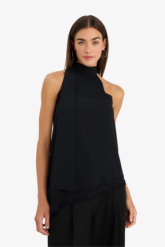 بلوزة كت كريب قصة عادية بياخة هالتر