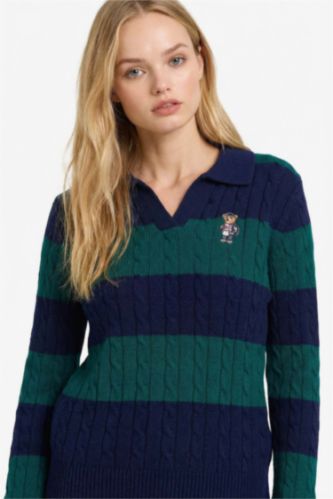 Regular Fit Polo Yaka Çizgili Kazak