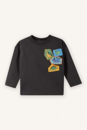 Baby Boy Anthracite Regular Fit Printed Long Sleeve T-Shirt
