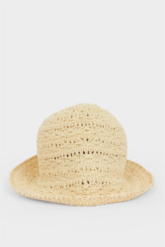 Kadın Bej Kadın Triko Bucket Şapka