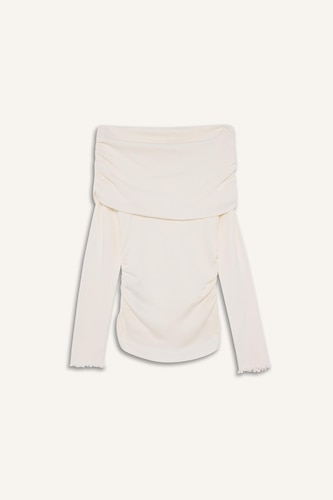 Slim Fit Omzu Açık Ribana Tişört