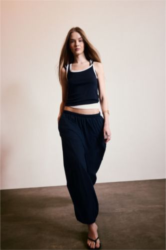 Women NAVY Slim Fit Ribana U Collar Tank Top