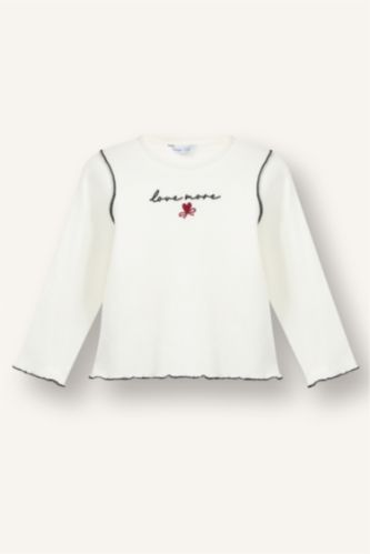 Kız Bebek Ekru Fitilli Kaşkorse Tişört Kız Bebek