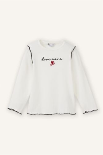 Kız Bebek Ekru Fitilli Kaşkorse Tişört Kız Bebek