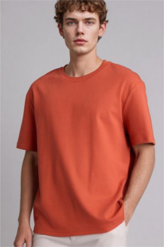 Erkek Koyu Turuncu Regular Fıt Kısa Kollu Tişört