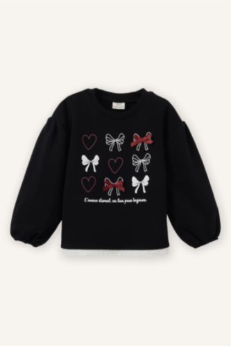 Baby Girl Black Oversize Fit Crew Neck Sweatshirt
