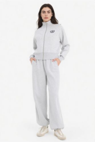 Kadın Gri Melanj Jogger Fıt Eşofman Altı