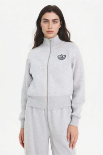 Loose Fıt Baskılı Fermuarlı Sweatshirt