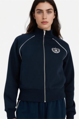 Kadın Lacivert Loose Fıt Dik Yaka Fermuarlı Sweatshirt