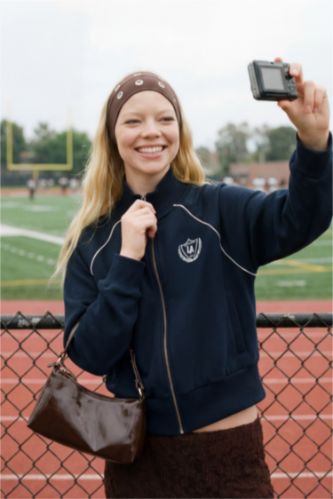 Woman NAVY Loose Fit Half Turtleneck Thick Sweatshirt Fabric Cardigan